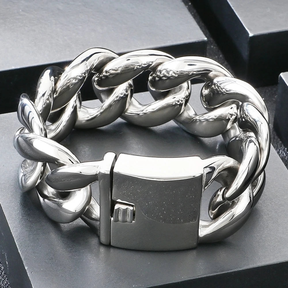 Luxury 30mm Cuban Link Chain Bracelet for Man Vacuum Plated Stainless Steel Men's Bracelets Hip Hop Heavy Duty Street