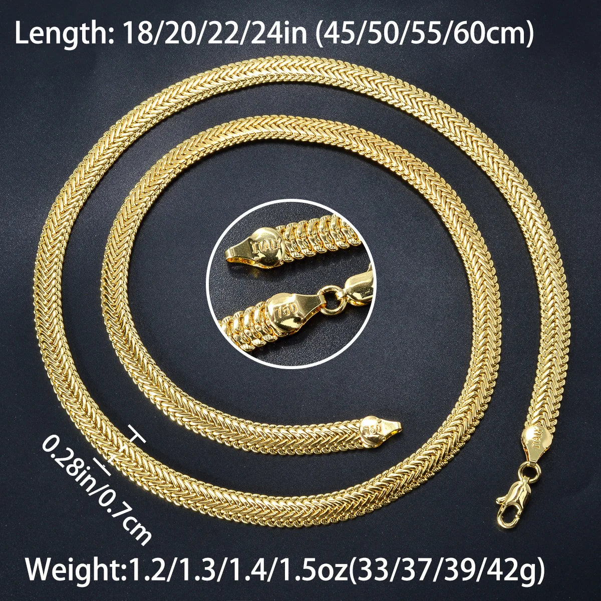 Classic Herringbone Chain Necklace for Daily Wear 24 Inch