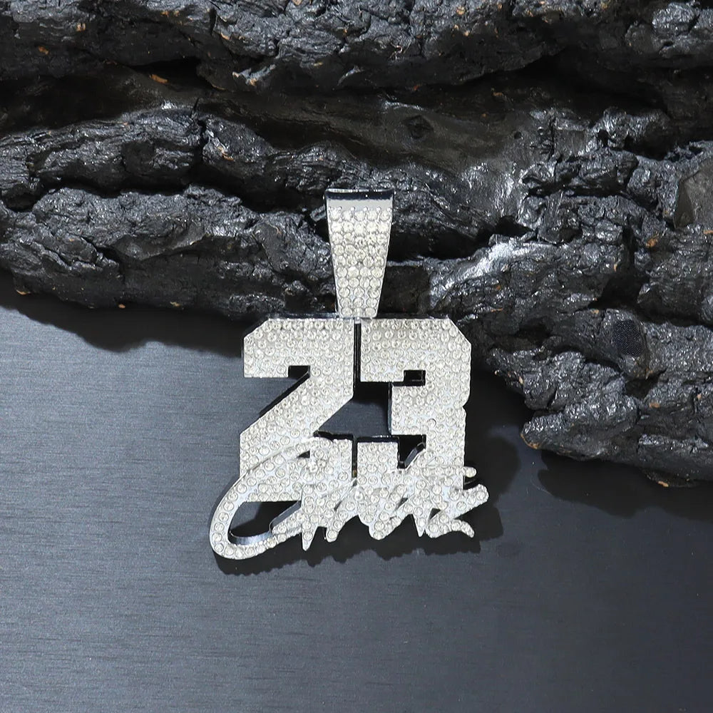 New Fashionable Men Hip Hop Number 23 Pendant Necklace With 13mm Cuban Chain HipHop Alloy Iced Out Bling Necklaces