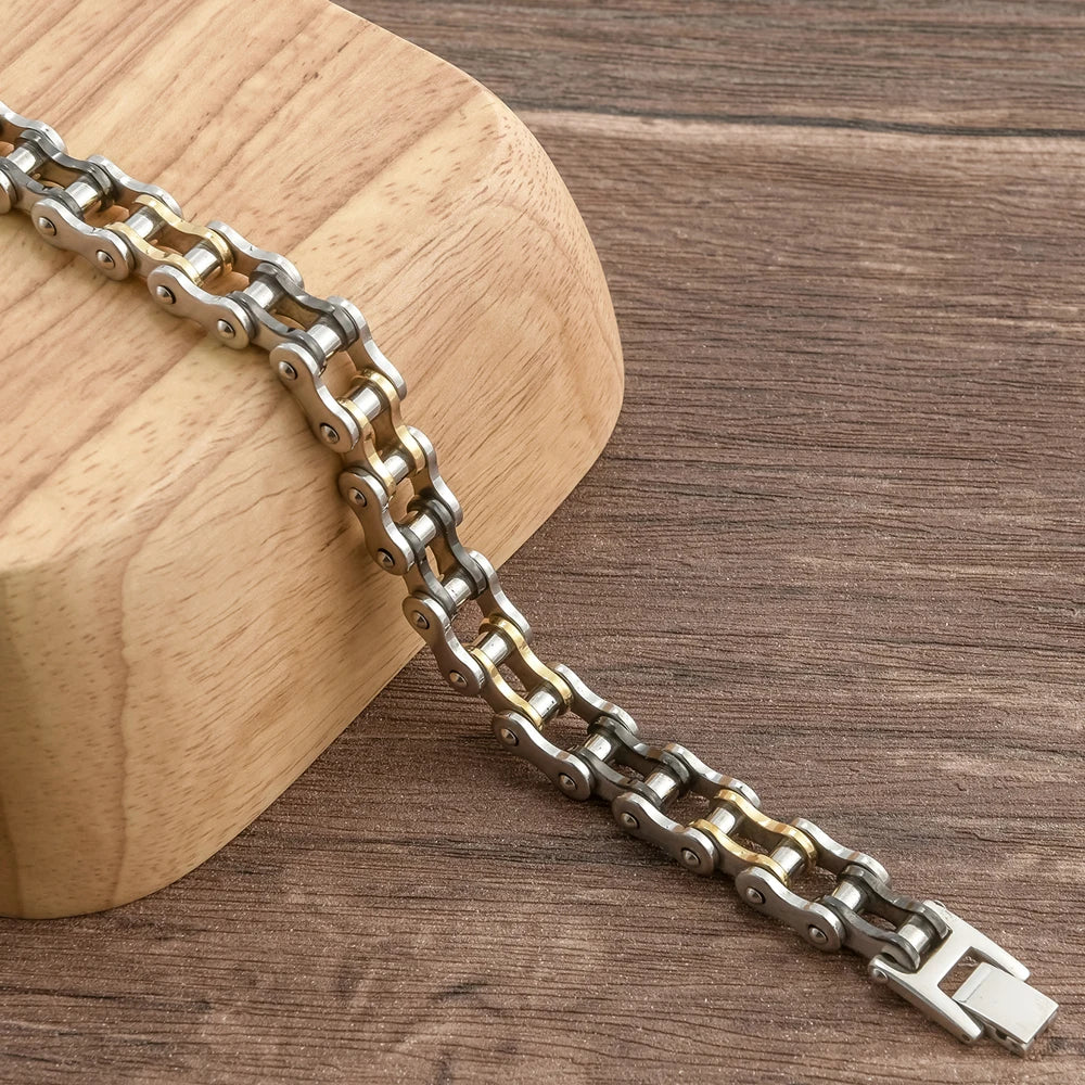 13MM Wide Men's Motorcycle Chain Bracelet Stainless Steel Bicycle Link Design Man Bracelets for Men Punk Rock Jewelry 9