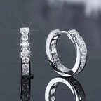 Iced Out Channel Set CZ Huggie Hoop Earrings — Silver-Tone