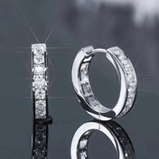 Iced Out Channel Set CZ Huggie Hoop Earrings — Silver-Tone