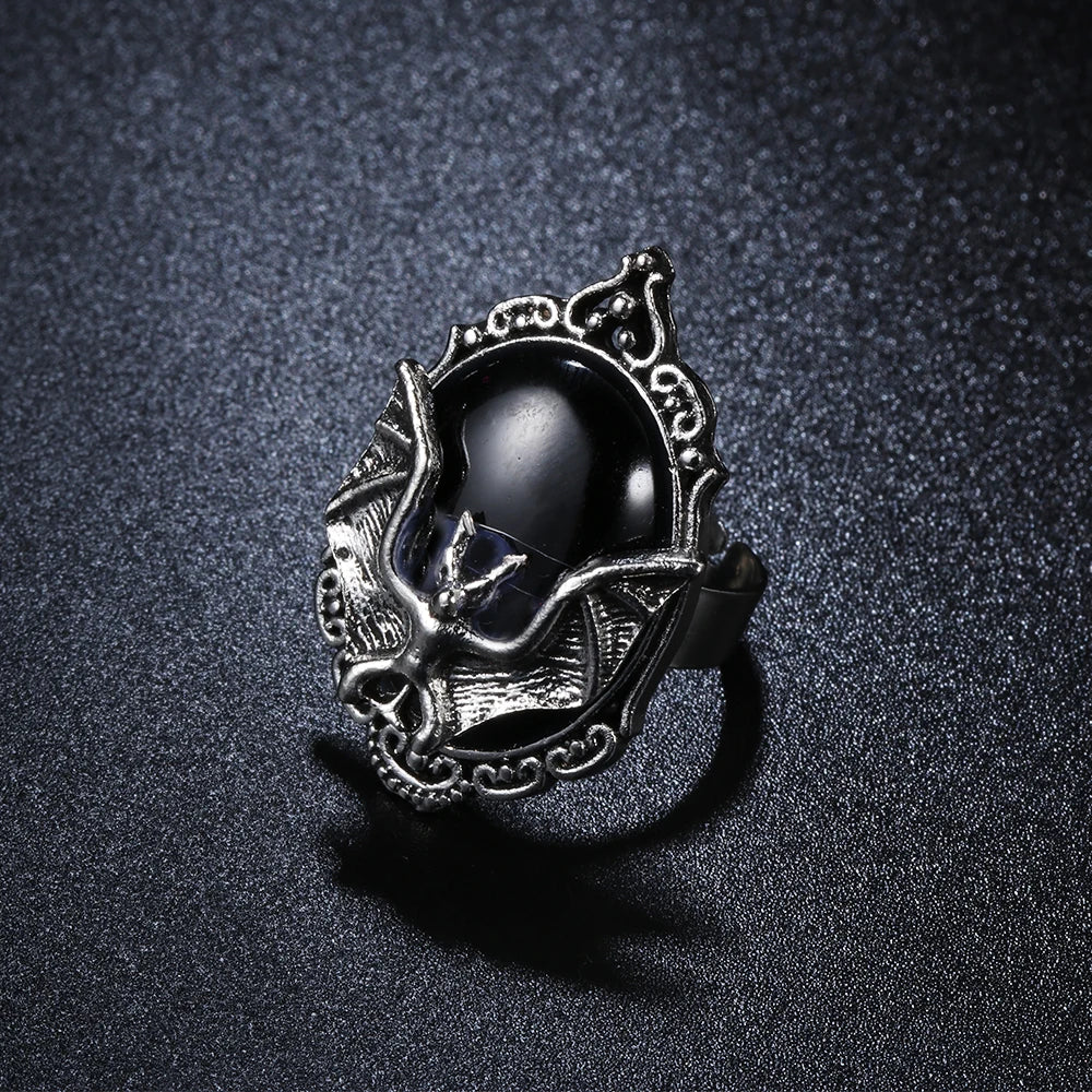 Gothic Vampire Bat Ring Crystal Ring Gothic Witch Ring Victorian Pagan Jewelry Gift For Bat Lovers Adjustable Bat Cameo Rings