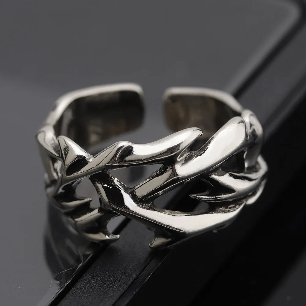 Creative Retro Irregularity Thorns Stainless Steel Opening Rings Gothic Punk Finger Ring for Men Women Personality Jewelry Gifts