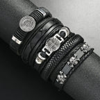 Fashion Vintage Multi Layer Men’s Bracelets Cross Bone Skull Head Retro Scripture Wolf Head Punk Style Leather Bracelets Gifts