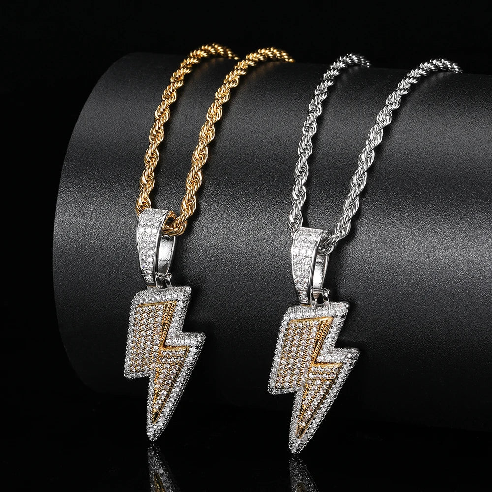 Alinoya Hip Hop Men Fashion Lightning Pendant Wholesale Jewelry Using High Quality CZ Cubic Zirconia Necklace