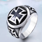Black Iron Cross Pattern Ring — Stainless Steel