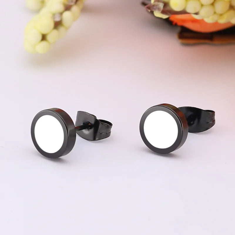 Trendy HipHop Titanium Steel Round Men's Stud Earrings Hippie Stainless Steel Black Drip Earings for Men Couple