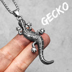 Studded Gecko Pendant Necklace — Stainless Steel