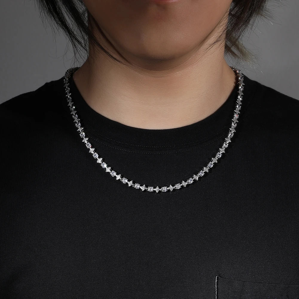 UWIN Iced Shinning Star Tennis Chain Necklace for Women 6mm Prong Setting Cubic Zirconia Chain Choker Fashion Jewelry for Gift