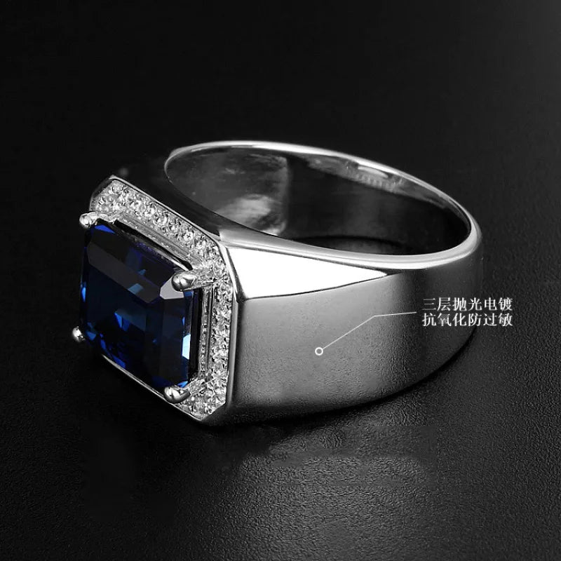 Solitaire Male 5ct Lab Emerald Sapphire Ring 925 sterling silver Engagement Wedding band Rings for Men Moissanite Party Jewelry