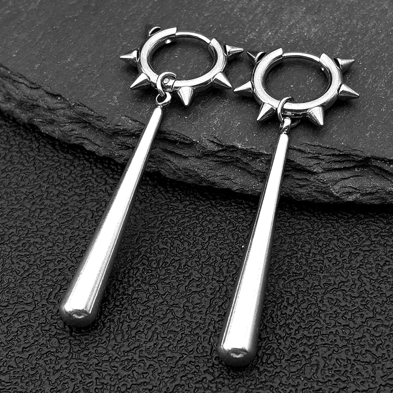 Spike Huggie Hoop Earrings Men Large Stainless Steel Spike Gothic Punk Emo Alternative Women Female Ear Rings Jewelry