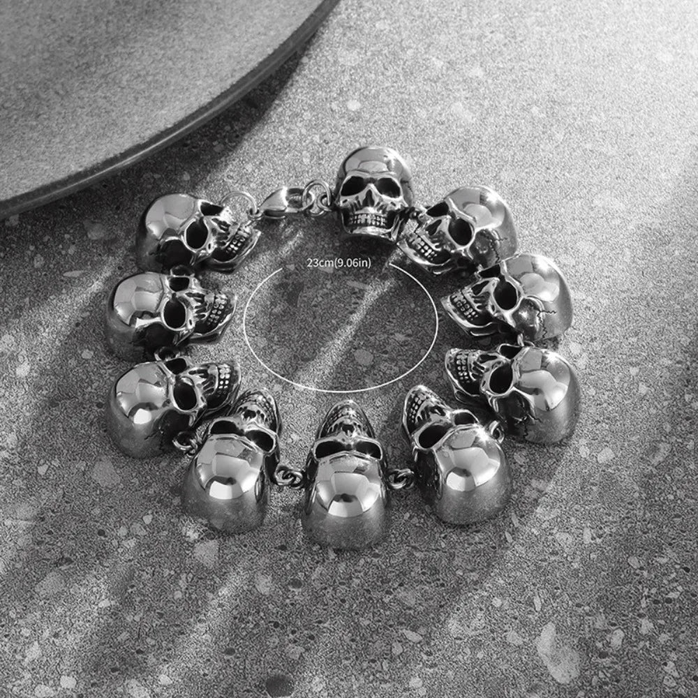 Gothic Hell Demon Ghost Head Bracelet Full Skull Bracelet Men's Motorcycle Punk Rock Halloween Jewelry Accessories