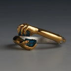 Hug Hands Open Adjustable Ring — Gold-Tone, Clear Stones