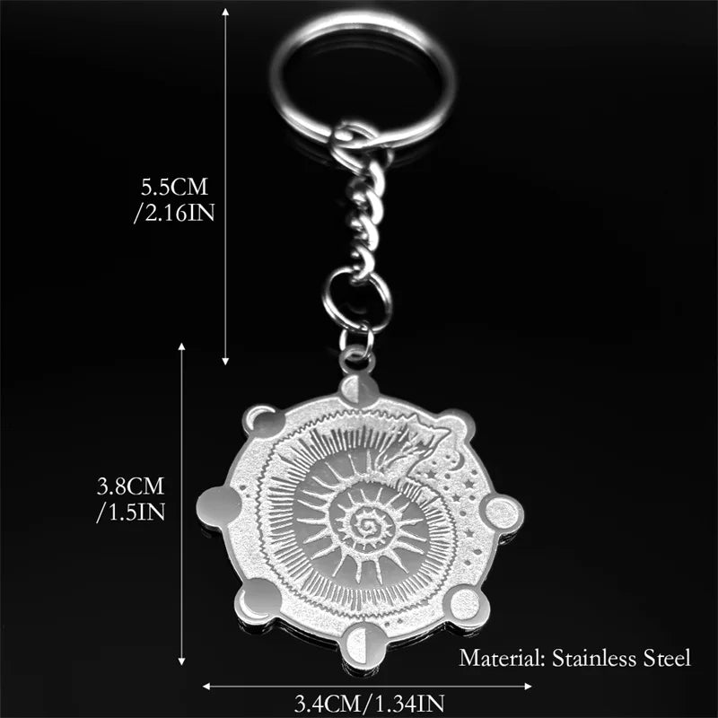 Star Key Silver Pendant Witch Snail Moon Phase