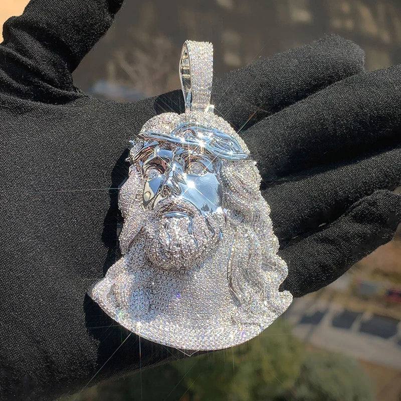 Hip Hop 5A+ Cubic Zirconic Paved Bling Iced Out JESUS PIECE Pendants Necklace Men Rapper Jewelry Rose Gold Silver Color