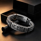 Vintage Men Stainless Steel Buddhist Motifs Bracelet Retro Pattern Link Chain Wrist Bangle Fashion Male Daily Jewelry