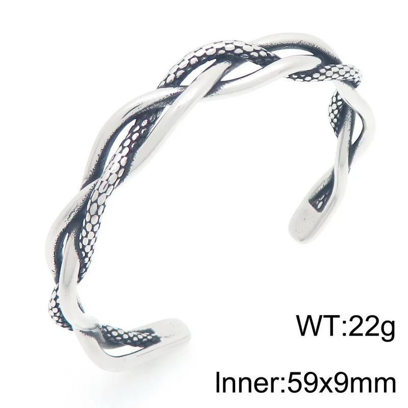 Retro Men Open Bangle for Man Stainless Steel Men's Braided Chain Style Cuff Bracelets Cool Birthday Jewelry Gifts for