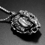 Gothic Buddha Demon Cuban Chain Necklace — Two-Tone, 21in