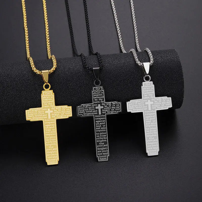 Cross Steel Pendant Bible Verse 316L Religious