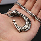 Tribal Swirl Fish Hook Stainless Steel Pendant Necklace Coastal Protective Marine Themed  Men Fishing Beach Casual Holiday Gift