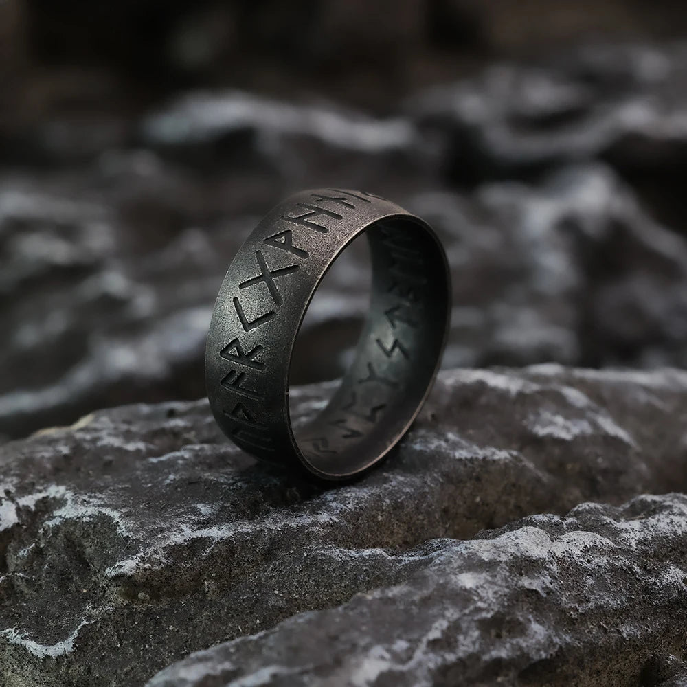 Viking Vegvisir Norse Runes Ring Antique Black — Stainless Steel