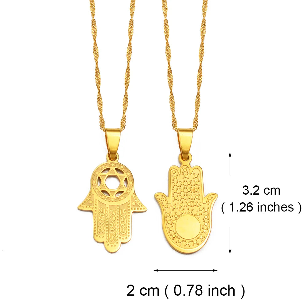Anniyo Hamsa Hand Pendant Necklaces for Women  Men Arab Middle East Palm Shaped Ethnic Jewelry @276821