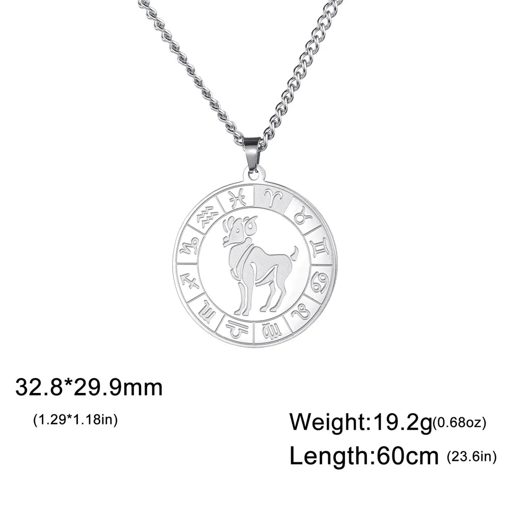 My Shape 12 Constellation Necklace Gothic Zodiac Pendant Chain Women Men Leo Aries Virgo Capricorn Birthday Jewelry Wholesale
