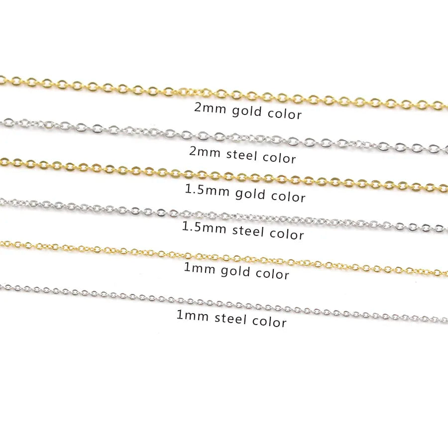 Fnixtar 10Pcs Chain Necklaces 40/45/50/55/60cm Stainless Steel Flat Cable Chain 1/1.5/2mm DIY Jewelry Accessories
