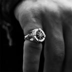 Eight Pointed Star Compass Ring — Adjustable Open, CZ Accent