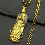 Virgin Mary Guadalupe Rhinestone Necklace — Stainless Steel