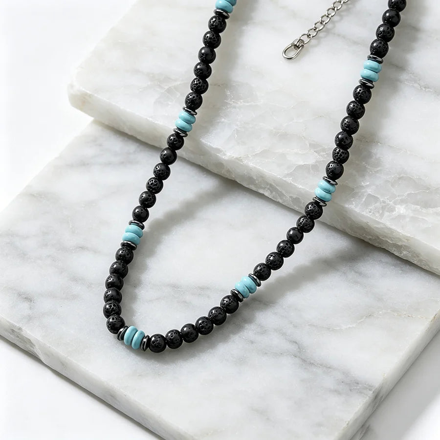 New Natural Black Stone Men Necklace Matte Lava Obsidian Beads Healing Meditation 45cm Collar Jewelry Charm Homme Neck