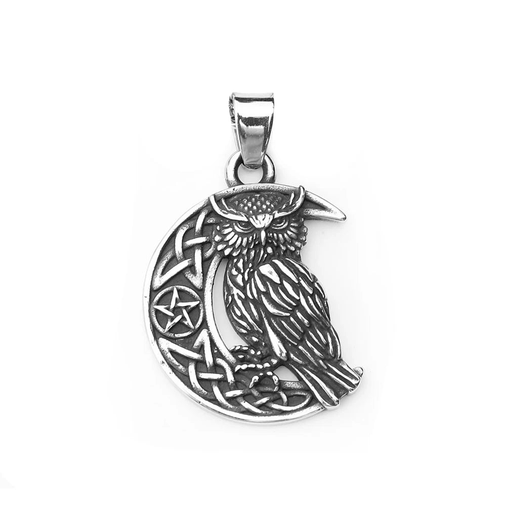 Viking Owl Pendant Necklace — Nordic Amulet, Stainless Steel
