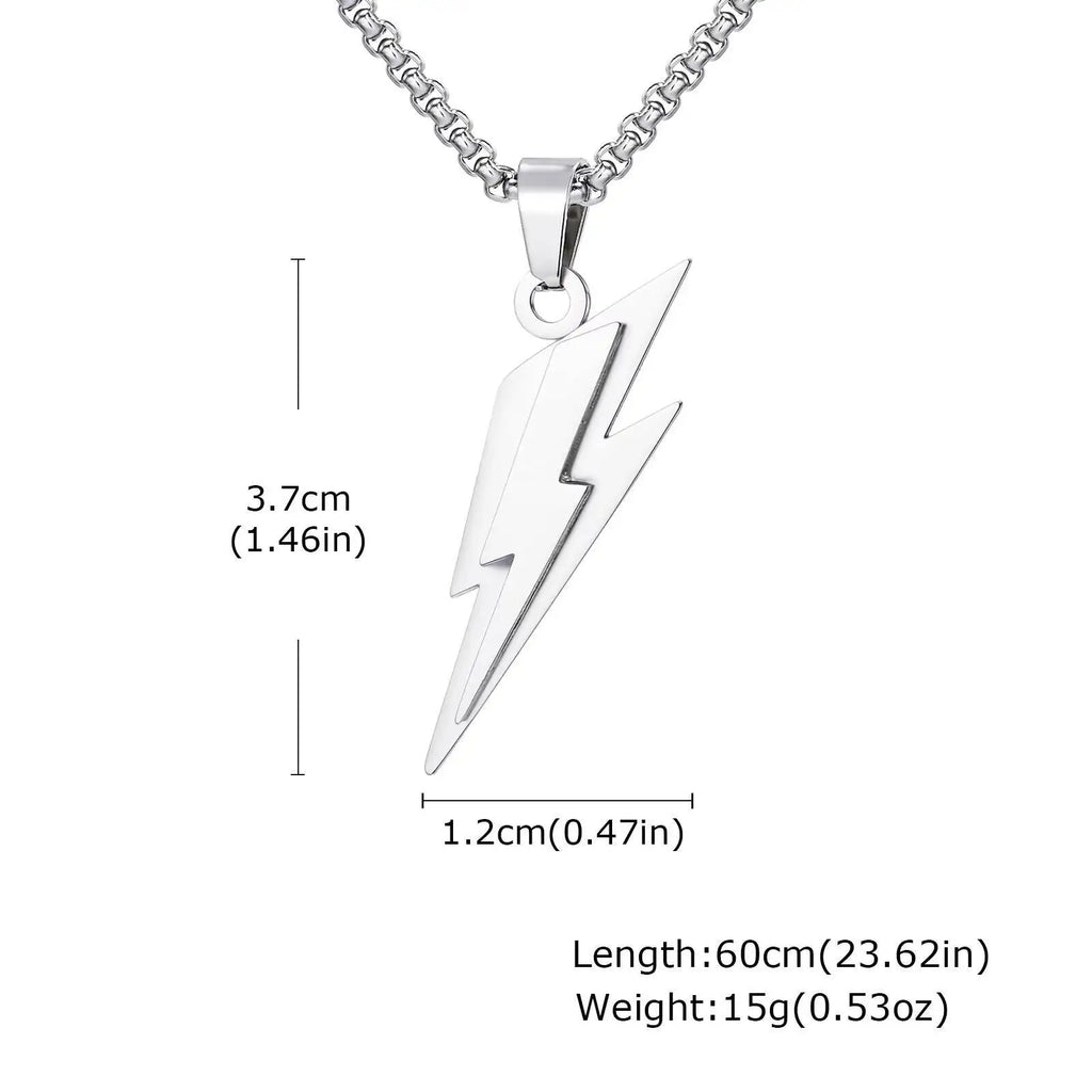 Vnox Stainless Steel Lightning Pendant Necklace, 60cm Box Chain with Lobster Clasp, Punk Waterproof Jewelry Gift for Men Women