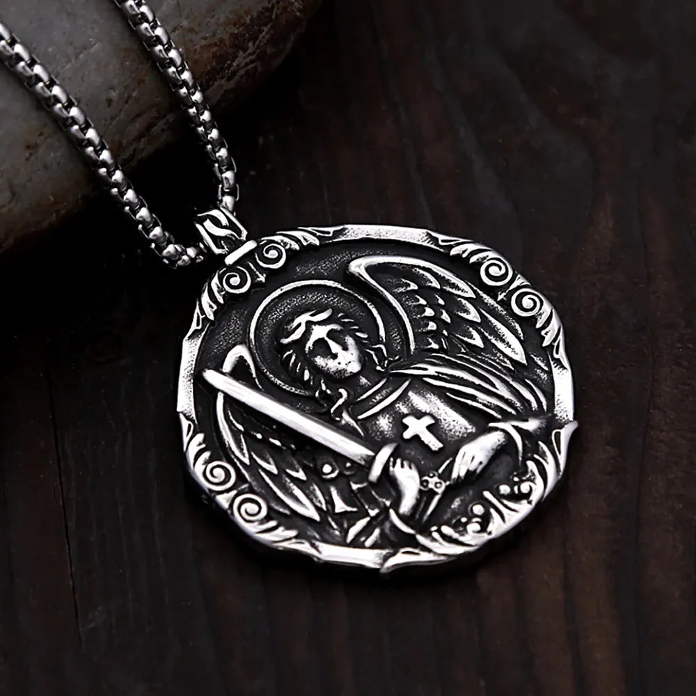 Saint Michael Archangel Cross Pendant Stainless Steel Vintage Classic Archangel Amulet Necklace For Men Women Fashion Jewelry