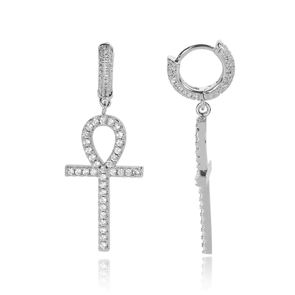 Iced Out Cross Lightning Stud Earrings