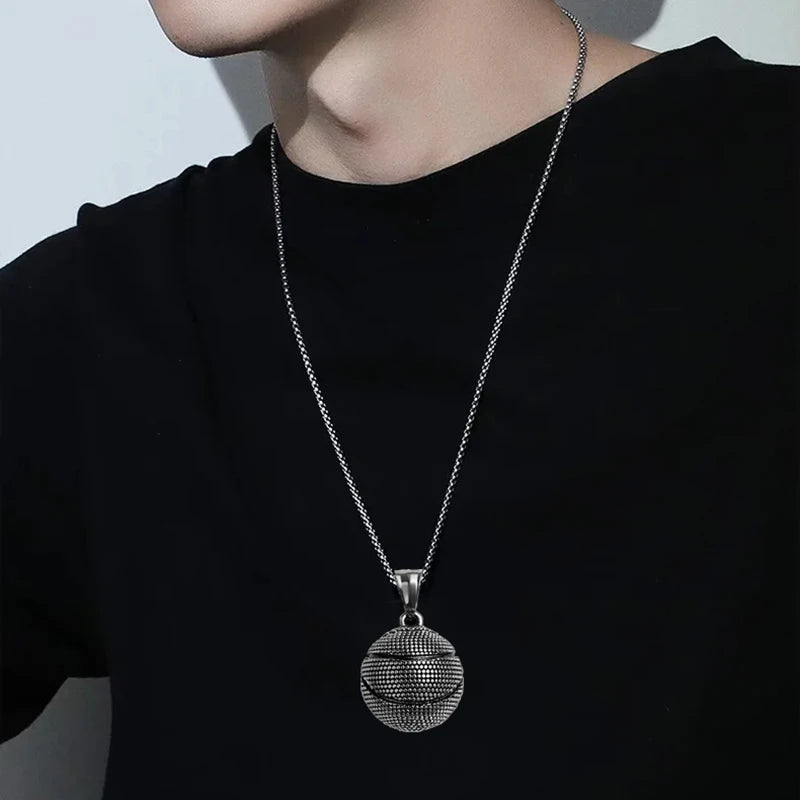 Stainless Steel Basketball Pendant Necklace