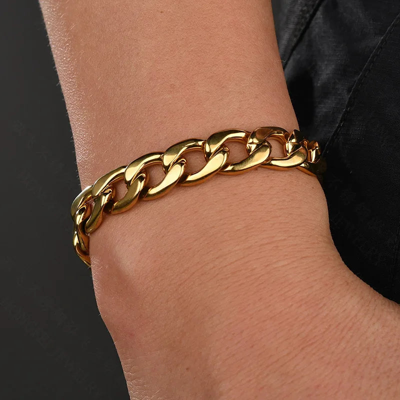 Stainless Steel Punk Cuban Chain Bracelet for Men Minimalist Silver Color Hip Hop Bracelet Party Fashion Jewelry Gifts
