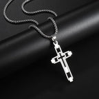 Catholic Jesus Cross Stainless Steel Pendant Necklace for Men Women Vintage Christian Prayer Jewelry