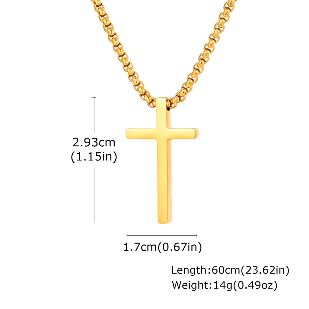 Vnox 60cm Box Chain Cross Pendant Necklaces for Men, Simple Plain Black Silver Gold Color Stainless Steel Thick Cross Collars