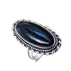 Retro Silver Ring Jewelry Vintage Blue Sandstone Large Stone Luxury Elegant Ring Fine Gift Rings for Women Men