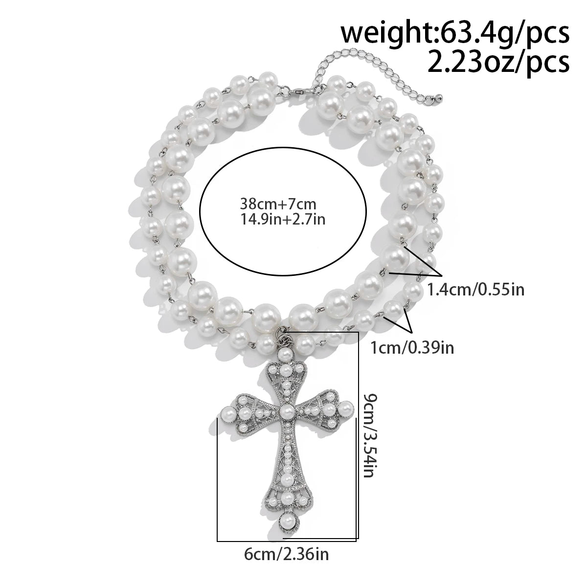 IngeSight.Z Trendy Goth Large Cross Pendant Necklace Elegant Charming Imitation Pearl Woman Choker Y2K Neck Jewelry