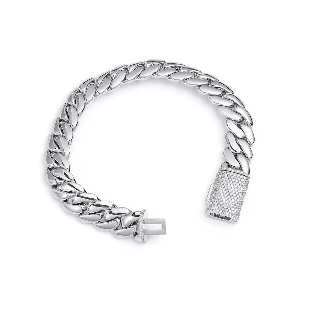 NY Hip Hop Bling Miami Cuban Link Necklace Bracelet For Men 8/12/15/20MM Brass Zircon Fashion Jewelry Party Gift