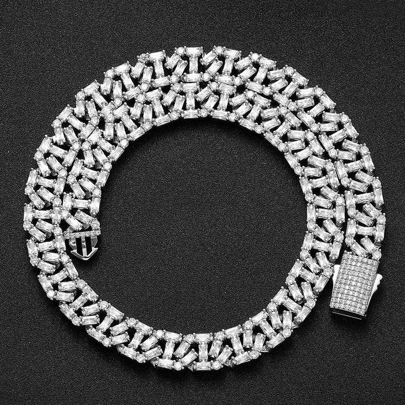 Iced Out Cuban Link Choker Necklace — Two-Tone Square CZ