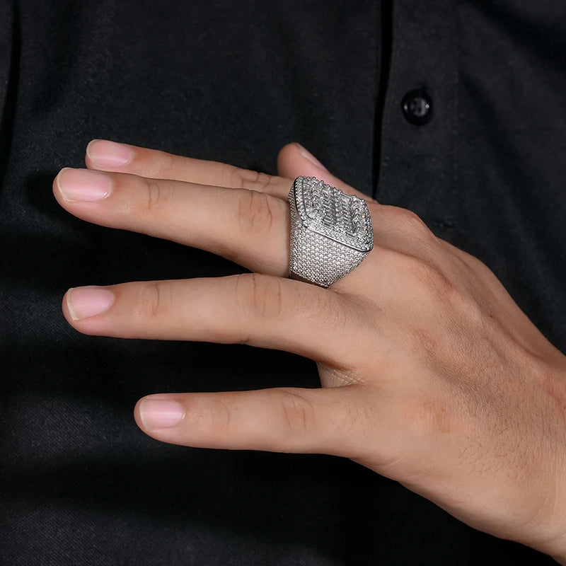 Iced Out Square Geometric CZ Ring — Two-Tone Paved Men's Band