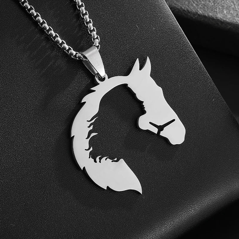 Silver Horse Head Pendant Necklace Statement