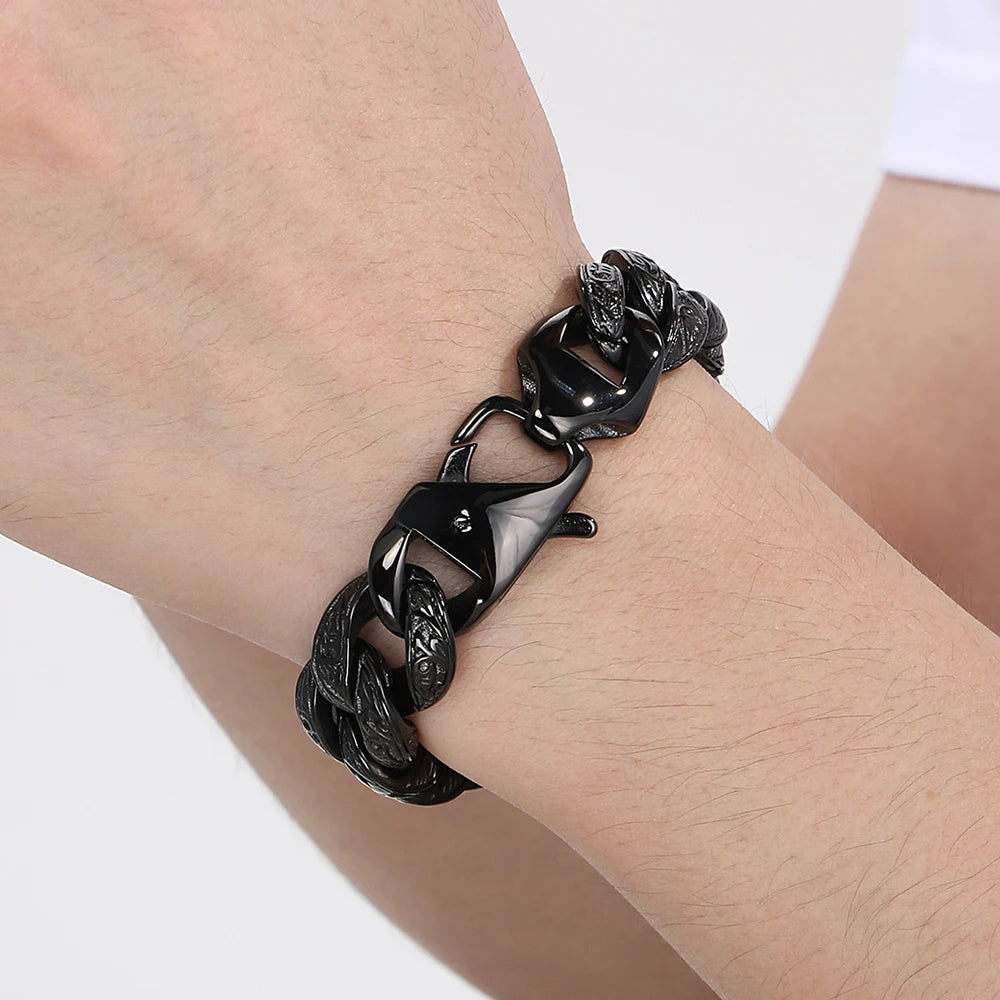 Retro 18MM Width Curb Cuban Link Chain Bracelet for Man Solid Stainless Steel Men's Bracelets Jewelry Accessories Gifts