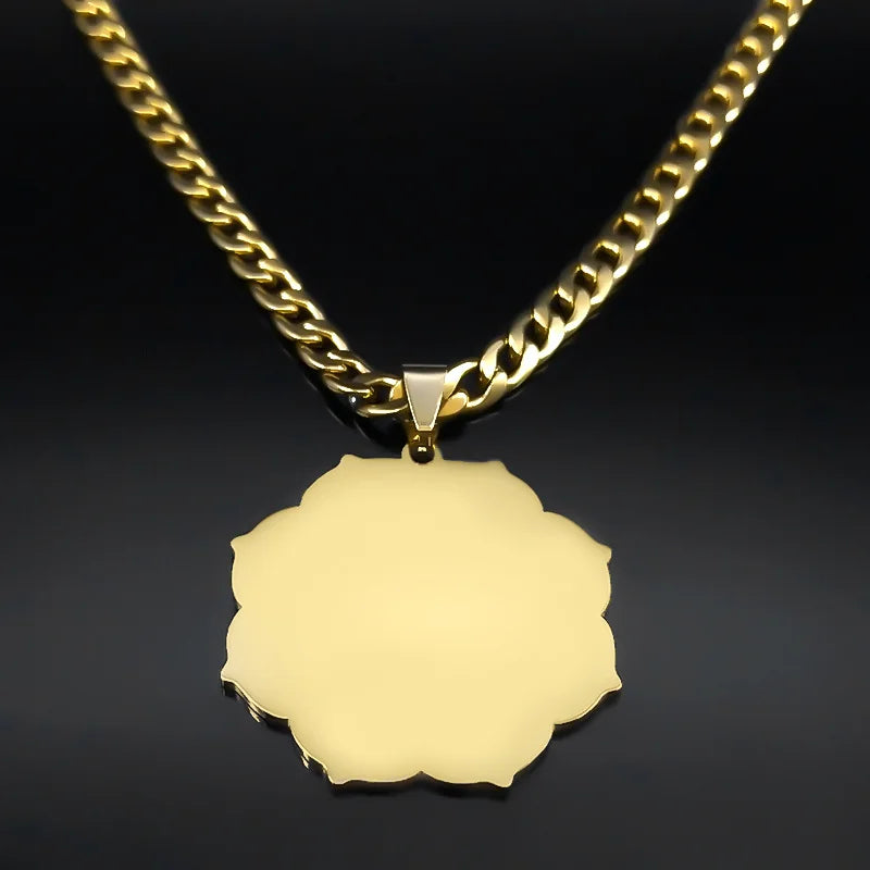 Lotus Steel Pendant Sacred Geometry Metatron Cube
