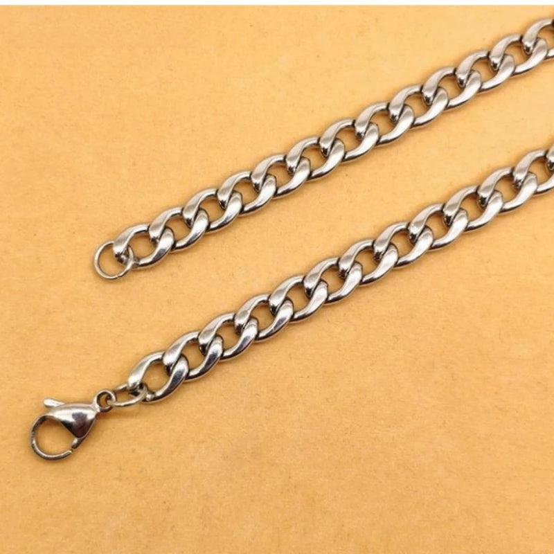 316L Stainless Steel Cuban Link Chain Flat Necklace For Men Jewelry Accessories Male Neck