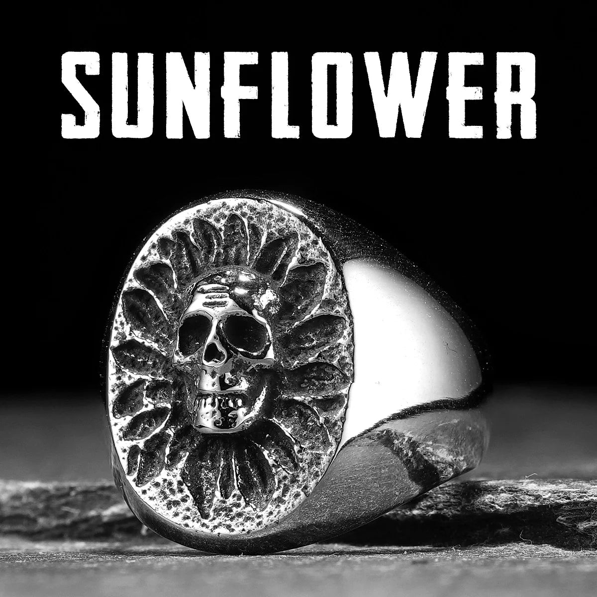 Skull Sunflower Ring Stainless Steel Gothic